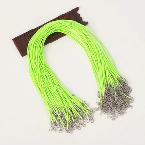 Bulk pack of neon green waxed cord necklaces with silver lobster clasps and chains