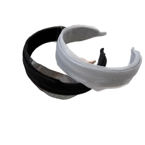 Minimalist wide silk organza headbands in black and light grey for an elegant hair look