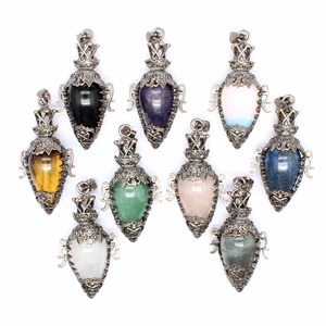 Vintage bronze hollow crown pendants with assorted natural crystal points and tiger eye stones