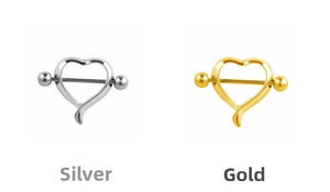 Detailed comparison of heart-shaped stainless steel barbell rings in silver and gold colors