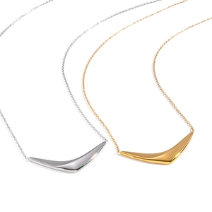 Minimalist geometric curved V-pendant necklaces in polished gold and silver steel finish