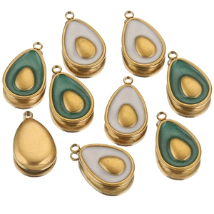Avocado Charm Stainless Steel 18K Gold Plated Enamel Fruit Pendant For DIY Jewelry Making Necklaces Earrings Findings