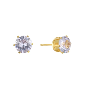 Boucles d'oreilles couronnes plaquées or 18K avec zircons ronds et serti à six griffes