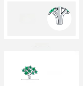 Close-up of S925 sterling silver tree earrings with green zircon stones in 6x7.5mm size