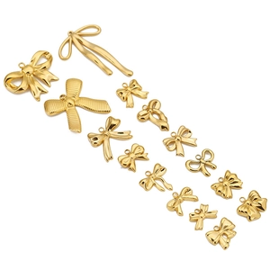 Polished gold stainless steel bow charms in various designs for DIY jewelry making