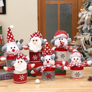 Christmas Gift Box Candy Jar Plush Felt Santa Snowman Reindeer Design Holiday Party Decorative Storage Cylinder