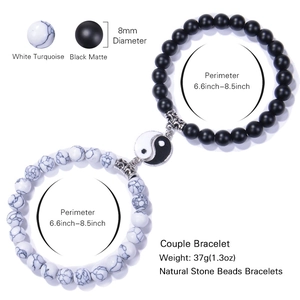 Classic Tai Chi Yin Yang bead bracelets with matte black and white turquoise stones
