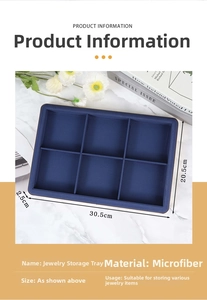 Microfiber jewelry tray with 6 compartments for organizers, 30.5x20.5x2.5cm size