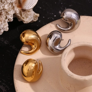 Polished stainless steel spiral wave stud earrings in 18K gold and silver finishes