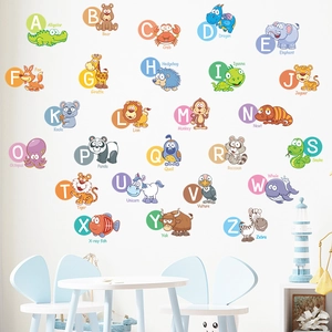 Nursery wall stickers featuring 26 animal alphabet letters for educational kids room decor