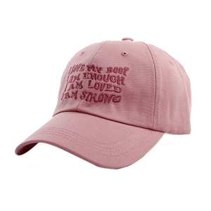 Pink cotton baseball cap for women with motivational letter embroidery and curved brim