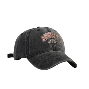 Vintage washed dark grey cotton baseball cap with Brooklyn 1898 embroidery on front
