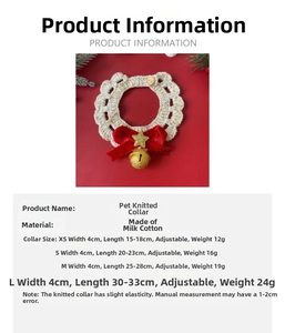 Size chart for Christmas cat collar knitted scarf with bells and velvet red bowknot
