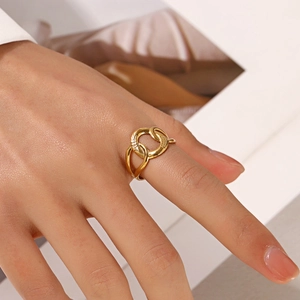 Geometric Cross Double Interlocking Ring Stainless Steel 18K Gold Plated Adjustable Open Finger Jewelry For Women Fashion
