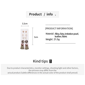 Detailed size chart for vintage leather heart and leopard earrings set weighing 21.5g