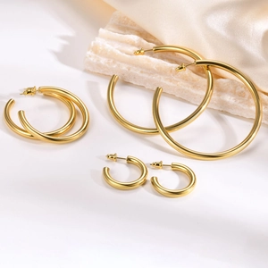 Minimalist C Shaped Hoop Earrings Stainless Steel IP Gold Plated High Polished Fashion Jewelry For Women
