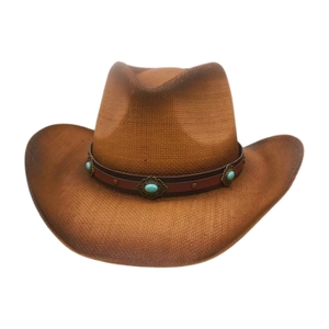 Western Cowboy Hat Woven Straw Wide Brim Sun Protection With Turquoise Leather Band Retro Ethnic Style Men Women