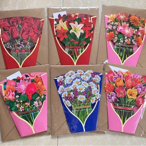 Set of 6 3D pop-up flower bouquet greeting cards with envelopes for Mother's Day