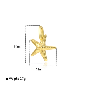 Golden starfish charm for DIY jewelry with dimensions 14mm by 11mm and 0.7g weight