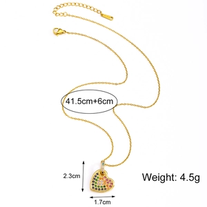 Rainbow cubic zirconia heart pendant necklace in gold-plated stainless steel