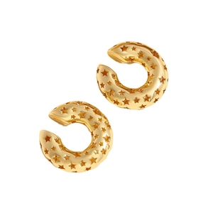Minimalist 18k gold plated hollow star ear cuff earrings with polished finish on white background