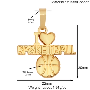 Pendentif basket doré en laiton avec dimensions et détails de spécification