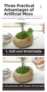 Detail of soft synthetic green moss fiber showing flexible texture for landscape DIY decor