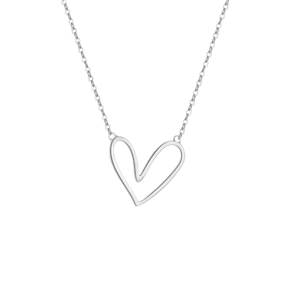 Minimalist 925 sterling silver necklace with artistic hollow heart pendant on white background