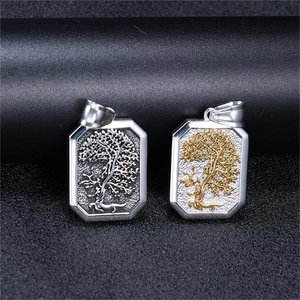 Edelstahl-Anhänger Baum des Lebens mit geprägtem Rechteck-Design in Silber und Gold