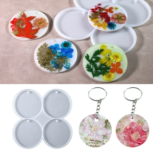 Moules en silicone pour résine avec pendentifs circulaires et porte-clés à fleurs séchées