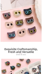 Detailed view of colorful acrylic cat-shaped charms with pearlescent finish for DIY crafts