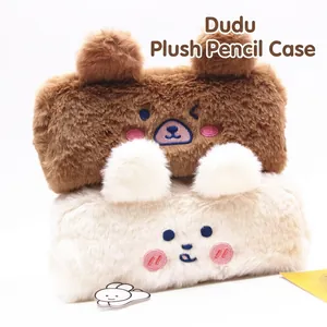 Cute plush bear and bunny large capacity pencil cases with soft fluffy texture