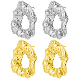 Exaggerated irregular 18k gold and silver stainless steel earrings with lava texture design
