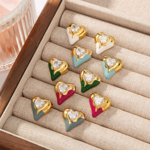 Gold-plated heart earrings with colorful enamel and zircon crystals in jewelry box