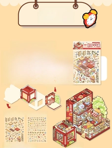 Detail showing DIY 3D miniature scenery sticker set with PET material and folding card