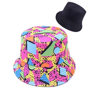 Colorful geometric pattern bucket hat with retro triangle prints for sun protection