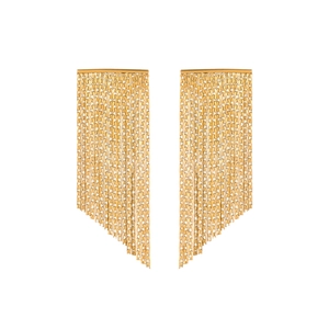 Minimalist gold tassel chain earrings in stainless steel with a sleek shiny metal finish