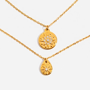 Sunburst Star Pendant Necklace Stainless Steel 18K Gold Plated Zircon Waterdrop Charm Fashion Jewelry For Women