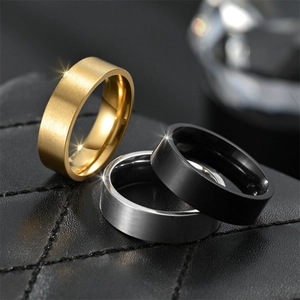 Minimalist Band Ring Stainless Steel Matte Brushed Surface Polished Inner Unisex Fashion Jewelry Black Gold Silver Color