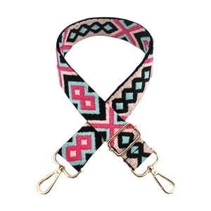 Adjustable 3.8cm geometric jacquard embroidery bag strap with gold metal lobster hooks