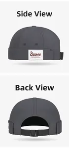 Detail view of quick-dry miki hat showing the adjustable strap and camping label