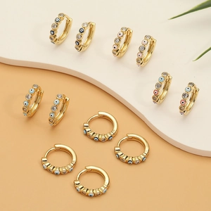 Pendientes De Aro Ojo Turco Cobre Circón Esmalte Geométrico Colorido Joyería Para Mujer Estilo Boho Regalo De Cumpleaños