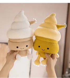 Detail of plush ice cream toys showing cute smiling faces and waffle fabric textures