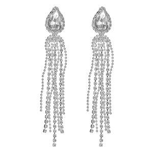 Boucles d'oreilles pendantes à pampilles argentées avec strass brillants et pierre poire
