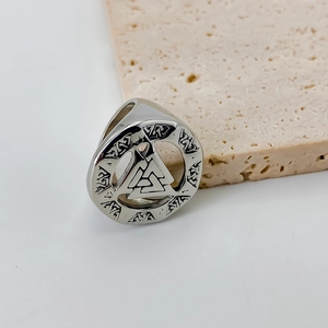 Vintage stainless steel men's ring featuring a detailed Valknut Viking symbol design