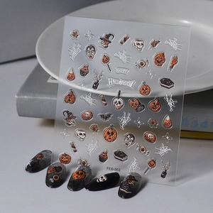 Halloween Nagelaufkleber 3D Geprägt Kürbis Skelett Spinnennetz Fledermaus Designs Festliche Maniküre Aufkleber Für Damen