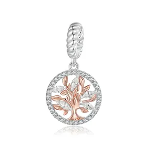 925 Sterling Silver Tree Of Life Pendant For Women Rose Gold Plated Round Hollow Cubic Zirconia Jewelry Charm