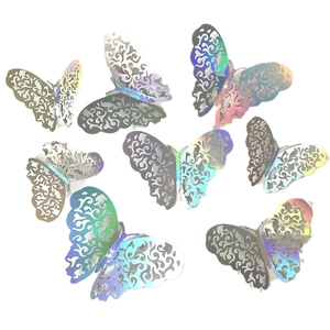 Holographic 3D hollow butterfly wall stickers with colorful iridescent finish 12pcs set