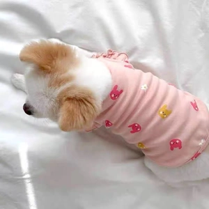 Pink dog vest with cartoon rabbit and daisy patterns for small dogs and cats