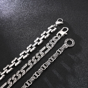 Men Bracelet And Necklace Stainless Steel Retro Gothic Carved Pattern Vintage Silver Punk Style Jewelry